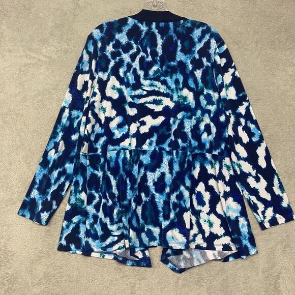 Susan Graver Cardigan Womens M Blue White Knit Open Front Stretch Lightweight - Picture 2 of 7